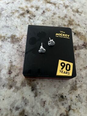 Disney Mickey Mouse Silver Glitter Stud Earrings for Kids